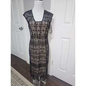 NWT Shoshanna Dress Womens Black Nude Floral Illusion Lace Feminine Sheath 6